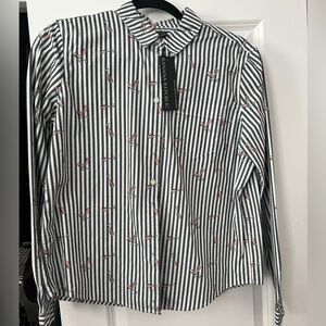 Banana Republic Black & White Striped Button-Down with Pink Champagne Flutes